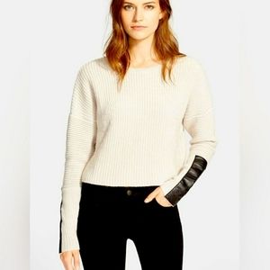 Autumn  Cashmere boxy cropped sweater with real leather trim in medium
